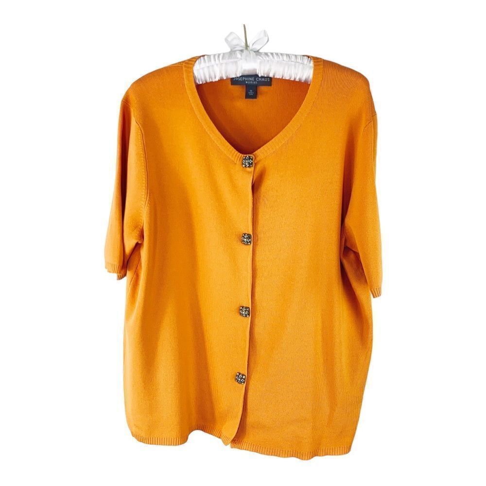 Josephine Chaus Orange‎ Jeweled Short Sleeve Sweater 1X
